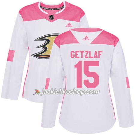 Nainen NHL Anaheim Ducks Pelipaita Ryan Getzlaf 15 Adidas 2017-2018 Valkoinen Vaaleanpunainen Fashion Authentic